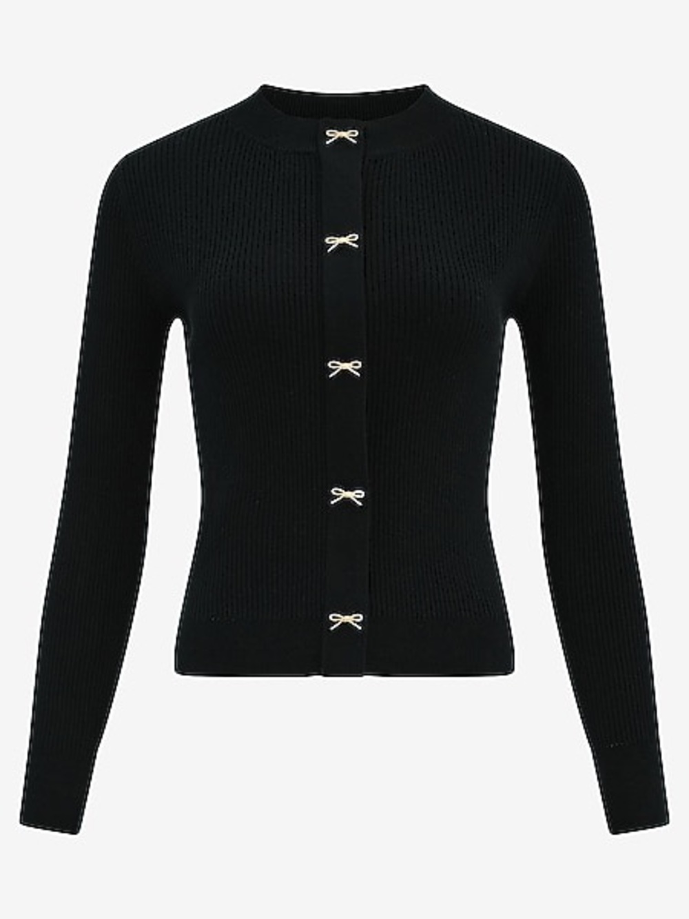 Express Gold Bow Black Ribbed Cardigan sz Small